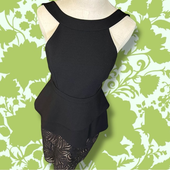 NWT BCBGMaxAzria ‘Reya’ Black & Nude Lace Peplum Detail Open Back Dress Size 2 - Picture 4 of 16